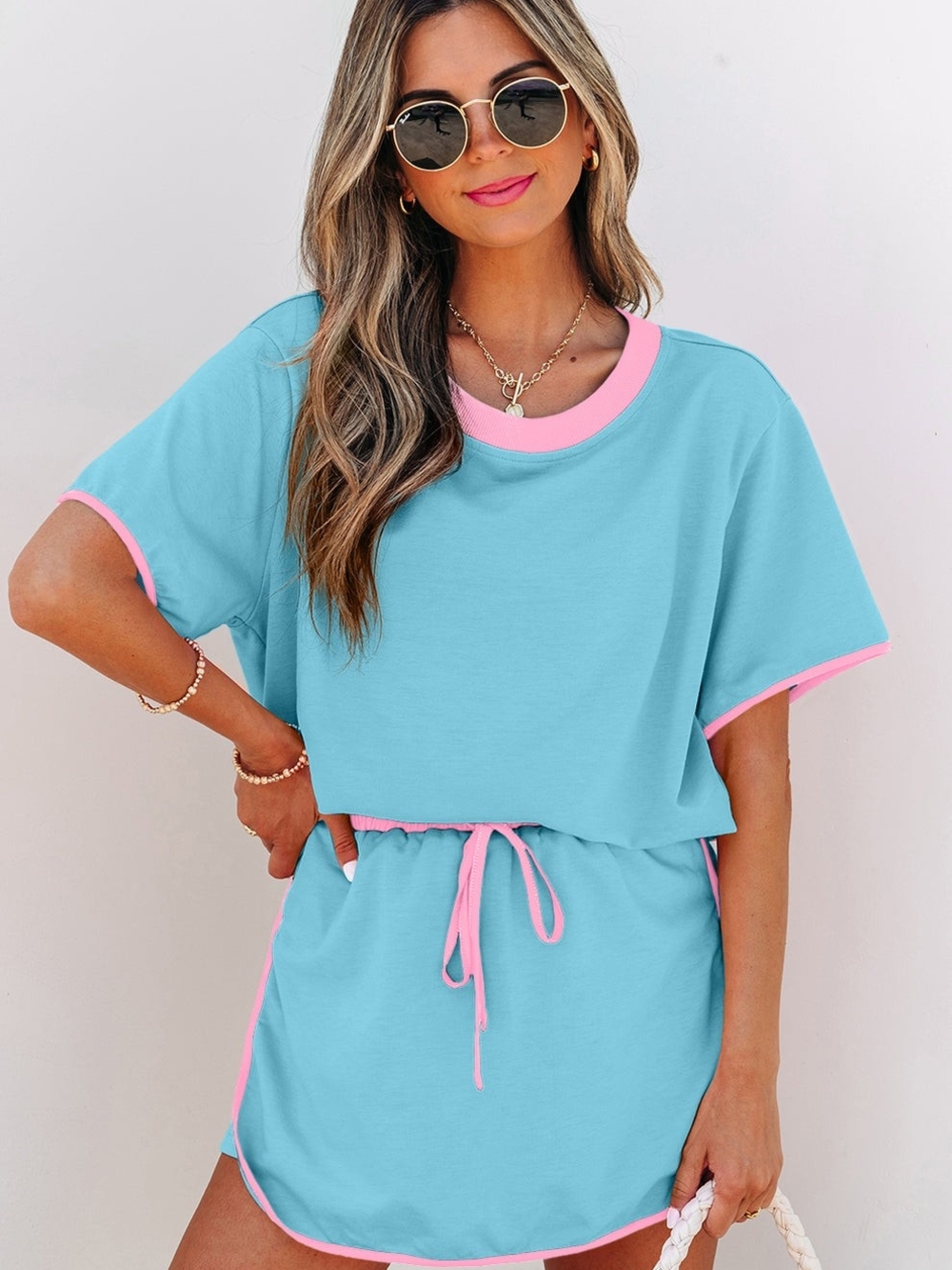 Boutqiue Pink And Blue Skort And Shirt Set Sz S